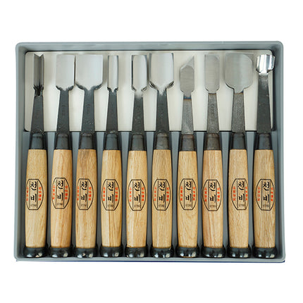 CHONBI Carving Chisel Set 10P Striking Set(Through-Tang Type)-Roll Pouch