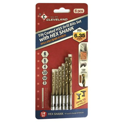 CLEVELAND HSS Coated Drill Set, Hex Shank