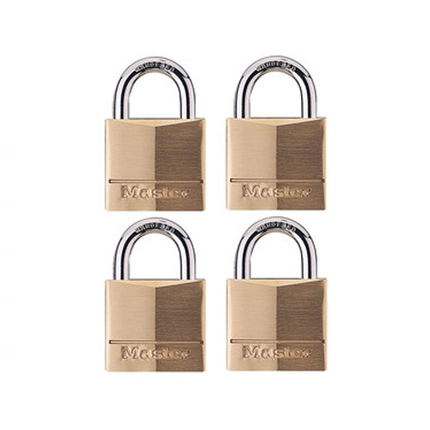 MASTER LOCK Model No. 140Q 1-9/16in (40mm) Wide Solid Brass Body Padlock; 4 Pack