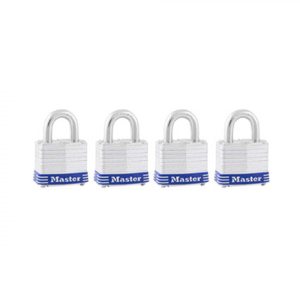 MASTER LOCK Model No. 3008D 1-9/16in (40mm) Wide Laminated Steel Pin Tumbler Padlock; 4 Pack