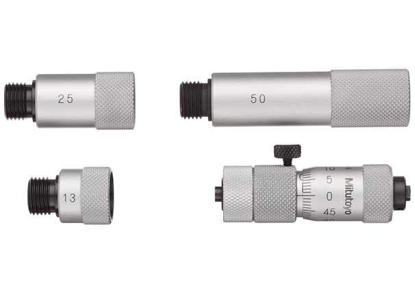 Mitutoyo 137-201 Tubular Vernier Inside Micrometer, Extension Rod Type, 50-150mm Range, 0.01mm Graduation, Plus /-0.009mm Accuracy, 3 Pcs Extension Rods