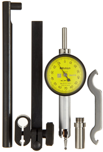 Mitutoyo 513-501T Pocket Type Dial Test Indicator, Full Set, Horizontal Type, 4mm Stem Dia, Yellow Dial, 0-70-0 Reading, 33mm Dial Dia, 0-0.14mm Range