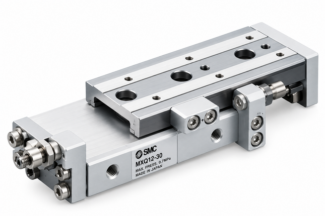 SMC MXQ25L-100B Air Slide Table ø25 Bore 100mm Stroke — Long Table, Recirculating Guide