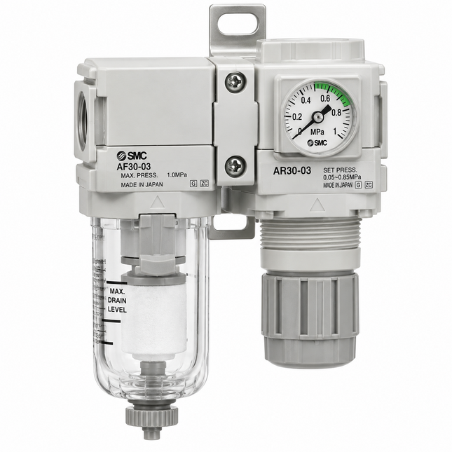SMC AC40B-04DE1-D Air Combination 1/2" — Filter + Regulator, 360° Visible Bowl