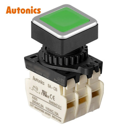 AUTONICS Push Button Switch, Non-Illuminated, Momentary, Ø30mm, Green, 3b SQ3PFS-P1G3BM