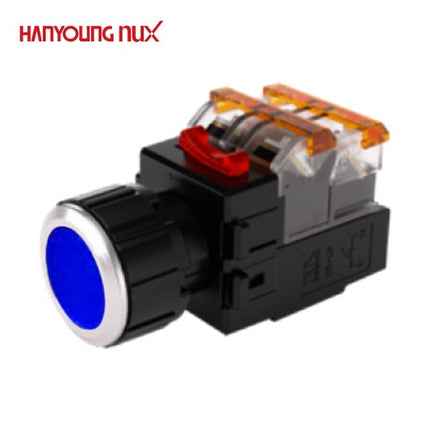 HANYOUNG Push Button Switch, Illuminated, Ø25mm, Blue, MRX-NM1D0A, 12V/24V 1a1b