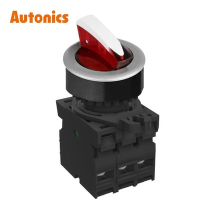 AUTONICS Selector Switch, Illuminated, Ø30, Short Lever, 3-Position, Maintained, Red, A2, DC S3SFN-L7KR2ADM