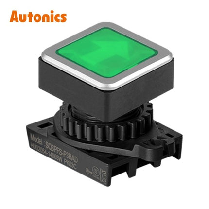 AUTONICS Push Button Switch, Illuminated, Momentary, Ø30mm, Green (Head Only) SQ3PFS-P3GL