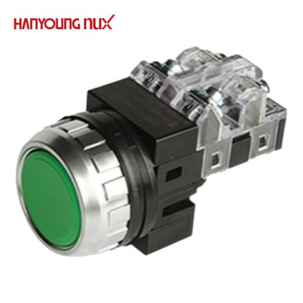 HANYOUNG Push Button Switch, Non-Illuminated, Ø30mm, Green, CRF-F30M1G 1a1b