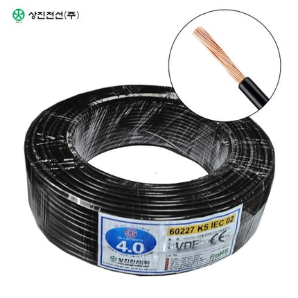 SANGJIN CABLE Insulated Cord Wire, 450/750V, 60227 KS IEC 02, 100 m Roll, Black, KIV 4SQ