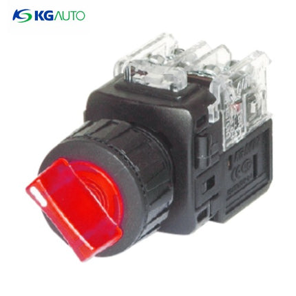 KG AUTO Selector Switch, 2-Position, Illuminated, Plastic, Flush Mount, Ø25, Spring Return, Red, KGT-C2R2V2R, AC 110V/220V 2a2b