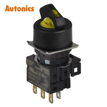 AUTONICS Selector Switch, Ø16, Round, Illuminated, 3-Position, Right Return, 1C, DC24V, Yellow S16SR-L5YC24
