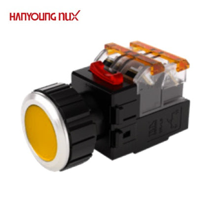 HANYOUNG Push Button Switch, Illuminated, Ø30mm, Yellow, MRX-AA1A0Y, AC100-240V 1a1b
