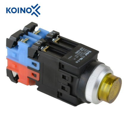 KOINO Push Button Switch, Illuminated, Ø25mm, LED, Yellow, 1a, AC/DC24V KBL25M-L3C10Y
