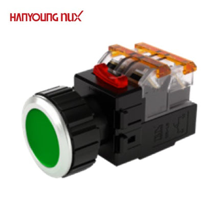 HANYOUNG Push Button Switch, Illuminated, Ø30mm, Green, MRX-AM2A0G, AC100-240V 2a2b