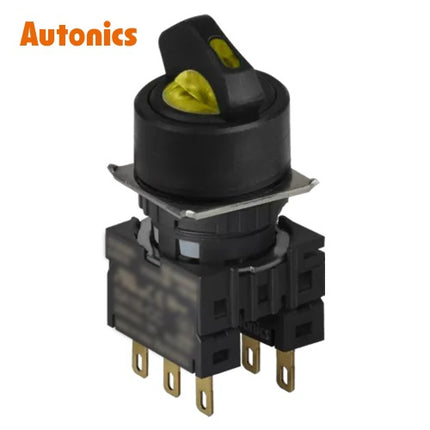 AUTONICS Selector Switch, Ø16, Round, Non-Illuminated, 3-Position, Right Return, 2C, Yellow S16SR-S5Y2C