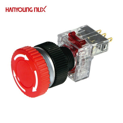 HANYOUNG Emergency Stop Switch, Ø22, Non-Illuminated, Red, DRE-AR2R 2a2b