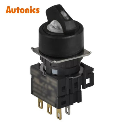 AUTONICS Selector Switch, Ø16, Round, Illuminated, 3-Position, Right Return, 1C, DC5V, White S16SR-L5WC5