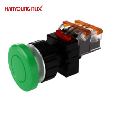 HANYOUNG Emergency Stop Switch, Ø30, Non-Illuminated, Momentary, Green, MRE-AM1G 1a1b
