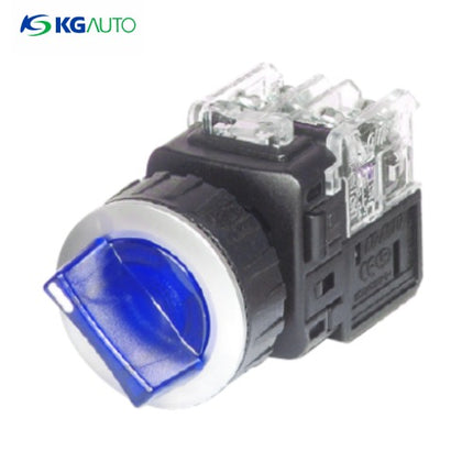 KG AUTO Selector Switch, 2-Position, Illuminated, Aluminum, Flush Mount, Ø30, Spring Return, Blue, KGT-L2R2V2A, AC 110V/220V 2a2b