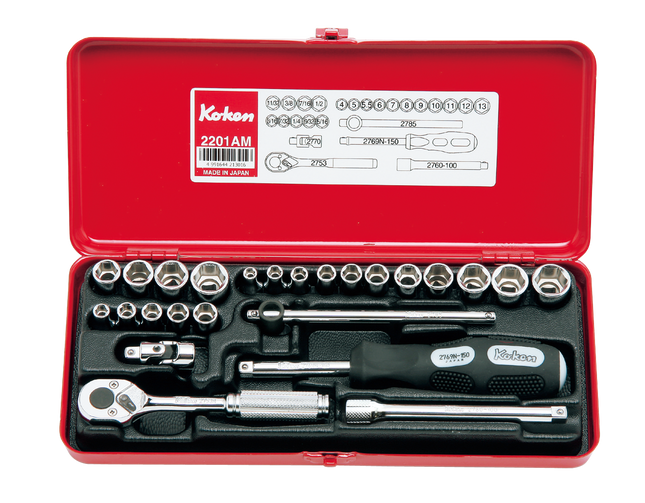 KOKEN 1/4" Drive Socket Set, 6-Point 2201AM-6P