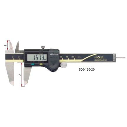MITUTOYO Digimatic Caliper, With Data Output, Carbide Jaws 500-155-30
