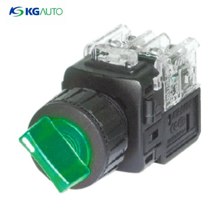 KG AUTO Selector Switch, 2-Position, Illuminated, Plastic, Flush Mount, Ø25, Maintained, Green, KGT-C2M2D2G, DC 12V/24V 2a2b