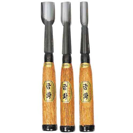 KEUMHWA Carving Chisel Set 3PU-Gouge Set(Through-Tang)