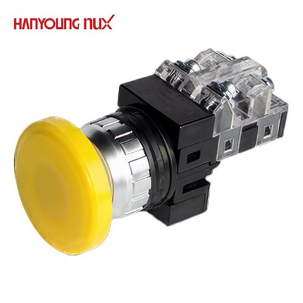 HANYOUNG Emergency Stop Switch, Ø30, Non-Illuminated, Yellow, CRE-30M1Y 1a1b