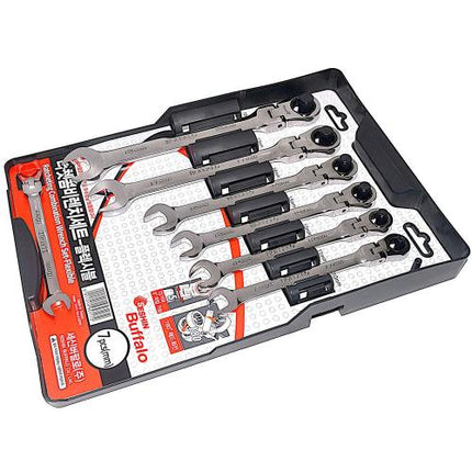 SESHIN BUFFALO Ratchet Combination Wrench Set Flexible Taiwan 7PCS(10,11,12,13,14,17,19)