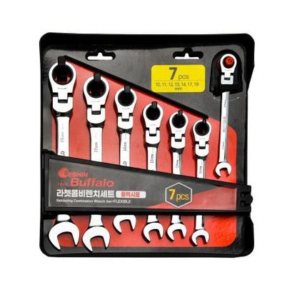 SESHIN BUFFALO Ratchet Combination Wrench Set Flexible 7PCS(10,11,12,13,14,17,19)