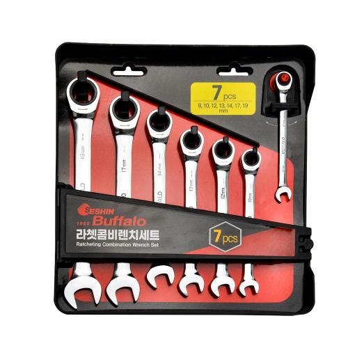 SESHIN BUFFALO Ratchet Combination Wrench Set 7PCS(8,10,12,13,14,17,19)