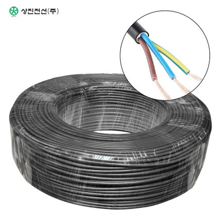 SANGJIN CABLE Insulated Cord, 300/500V, KS IEC 60227-5, 100 m Roll, Black, VCTF 3C (3-Core) 1.5SQ