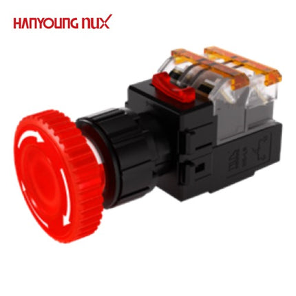 HANYOUNG Emergency Stop Switch, Ø25, Illuminated, Reset Type, Red, MRA-KR1D0R, 12-24V DC/AC 1a1b