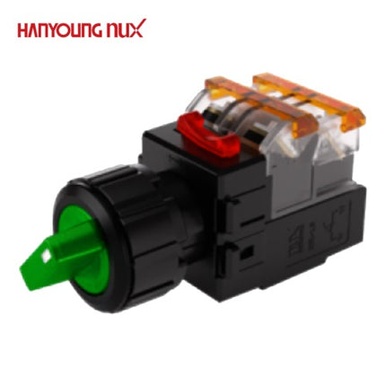 HANYOUNG Selector Switch, 2-Position, Illuminated, Ø25, Maintained, Green, MRT-K2A1D0G, AC/DC 12-24V 1a1b