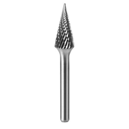 SESHIN BUFFALO Carbide Rotary Burr, Taper, Pointed End (SM), 6mm Shank, Double Cut