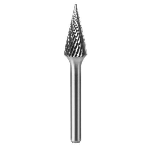 SESHIN BUFFALO Carbide Rotary Burr, Taper, Pointed End (SM), 6mm Shank, Double Cut