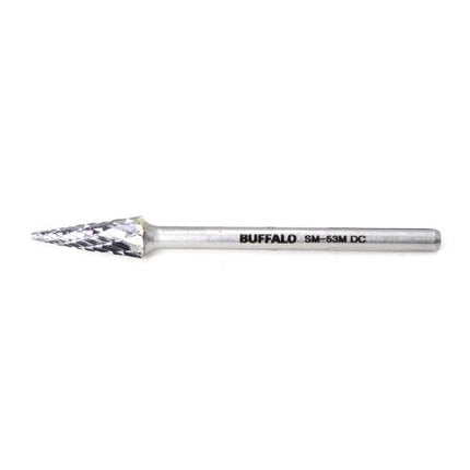 SESHIN BUFFALO Carbide Rotary Burr, Taper, Pointed End (SM), 3mm Shank, Double Cut, Ø5×12.7mm