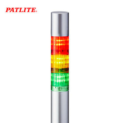 PATLITE Signal Tower Light with Buzzer, Ø40, 3-Tier, Silver Body, LED, L-Bracket, DC24V LR4-302LJBU-RYG