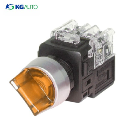 KG AUTO Selector Switch, Illuminated, 2-Position, Aluminum, Projecting, Ø22mm, Maintained, Yellow, KGT-H2M1D2Y, DC12V/24V 1a1b