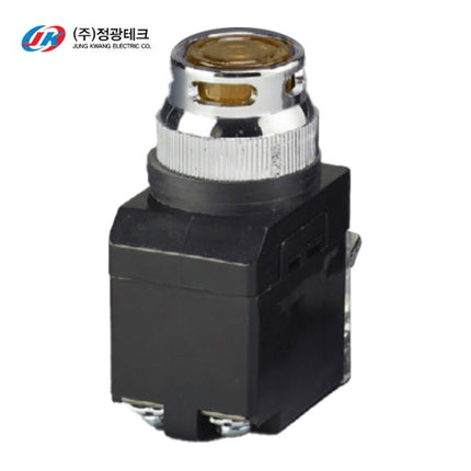 JUNGKWANGTECH Push Button Switch, Illuminated, LED, Ø25mm, Yellow, AC/DC110V (Pack of 10) JK-20-25-1-L-Y