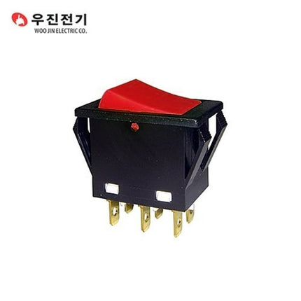 WOOJIN Rocker Switch, Maintained, Black, Red WOK-6210BR