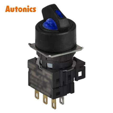 AUTONICS Selector Switch, Ø16, Round, Illuminated, 3-Position, Right Return, 1C, DC24V, Blue S16SR-L5BC24