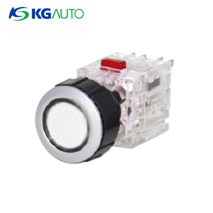 KG AUTO Push Button Switch, Illuminated, Ø22mm, Round, White, Momentary, KDX-QMD21W, DC 12V/24V 1a1b