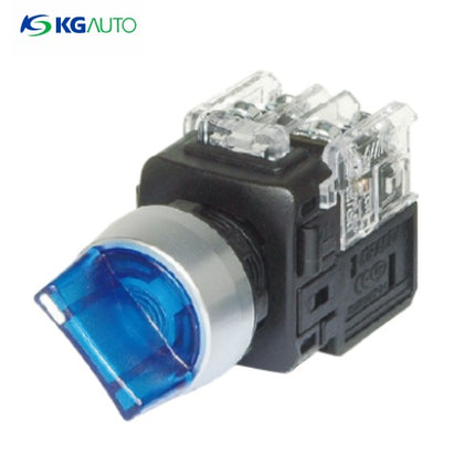 KG AUTO Selector Switch, Illuminated, 2-Position, Aluminum, Projecting, Ø22mm, Momentary, Blue, KGT-H2R1V2A, AC110V/220V 1a1b