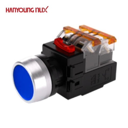 HANYOUNG Push Button Switch, Illuminated, Ø22mm, Blue, MRX-RA1A0A, AC100-240V 1a1b