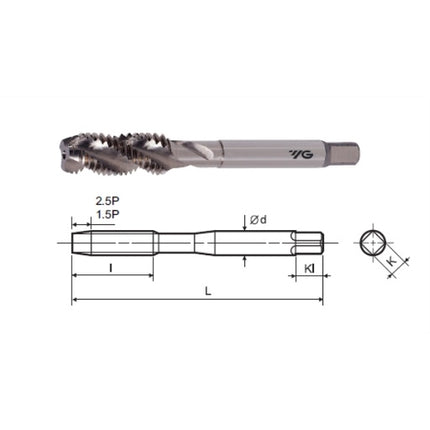 YG-1 Spiral Flute Tap, Bright SFT220-200I M22.0X2.0 (T2809753)