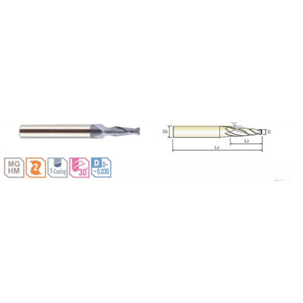 YG-1 4G MILLS Taper End Mill, 2F 4SCE2-006T3 D0.6X4X2.4X45 (3˚) (SEME7800603)