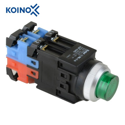 KOINO Push Button Switch, Illuminated, Ø25mm, LED, Green, 1a, AC/DC24V KBL25M-L3C10G