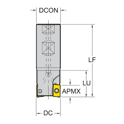 YG-1 Milling Cutter, APKT16, 90°, No Coolant Feed E90-APKT16-D40Z4C32-L200-WOC